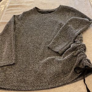 Ann Taylor Black White Tweet Side Shirred Tie Shirt Top Blouse XL